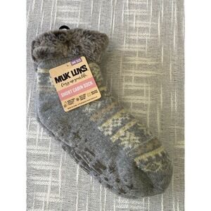 Muk Luks Cabin Socks Womens Fleece Lined Cozy Slipper Socks Gray NWT